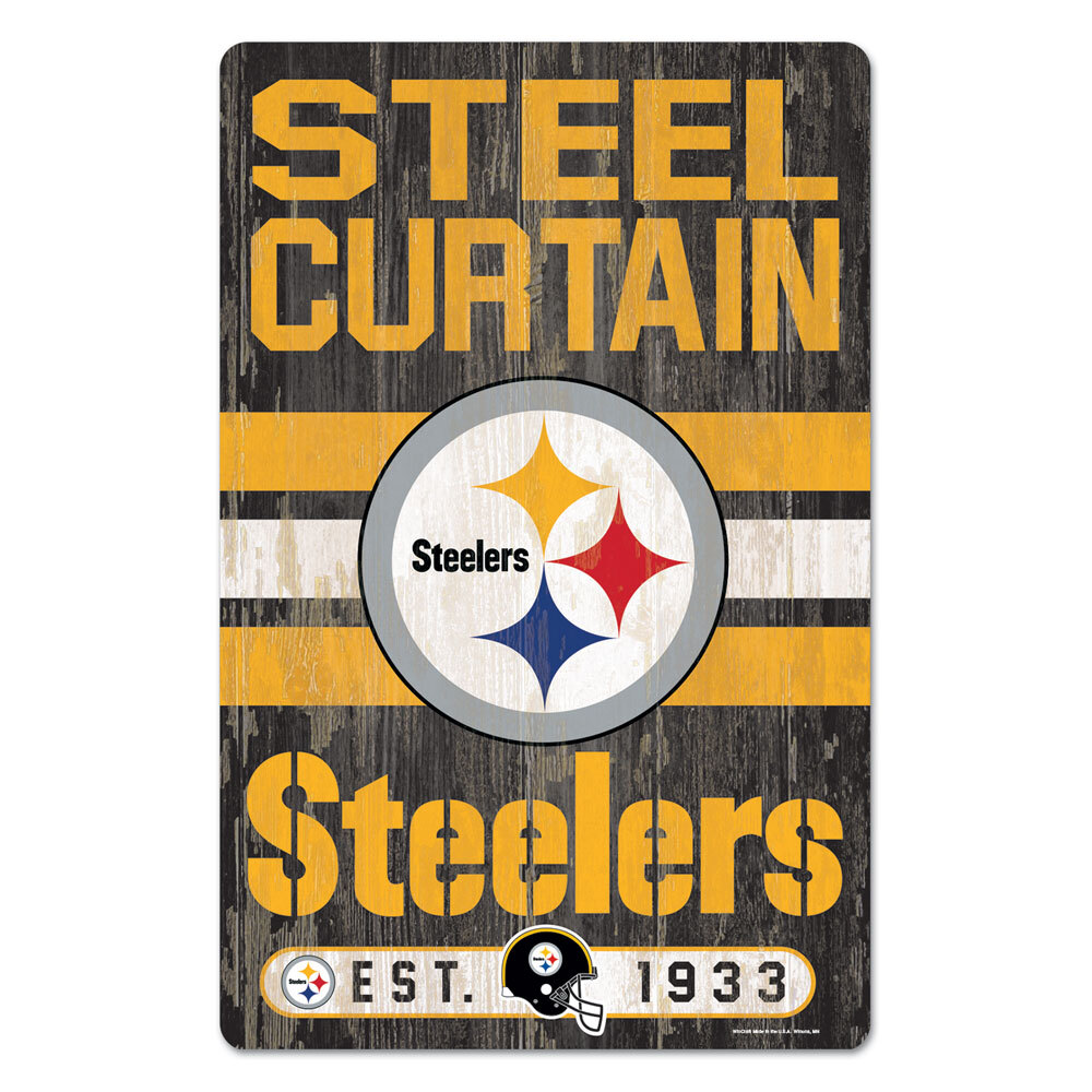 NFL Pittsburgh Steelers Wood Sign Slogan Distressed Man Cave Football New Black
